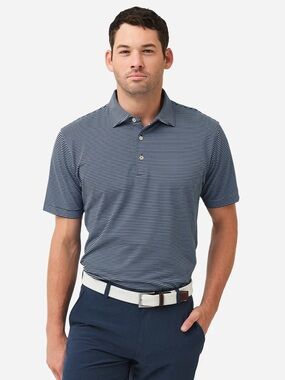 PETER MILLAR Men's Grace Performance Mesh Polo in Navy Blue Stripe MF22EK51S